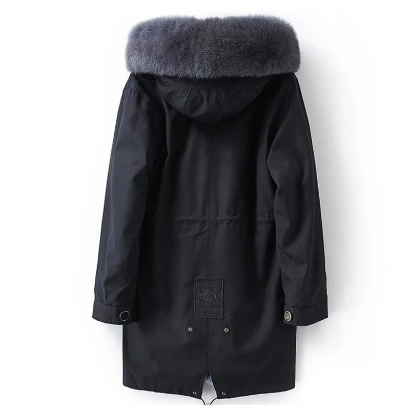 2022 Winter Trendy Men High Quality Faux Fur Liner Parka Elegant Imitation Fox Hair Hooded Long Coat Fashion Luxury Jackets