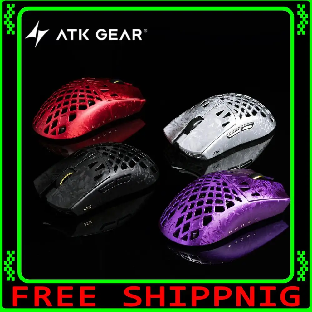 ATK GHOST Mouse Composite Carbon Fibre Wireless Bluetooth Hollow-out Gaming Mouse Paw3950ultra 48g Lightweight 0.163ms PC Gamer