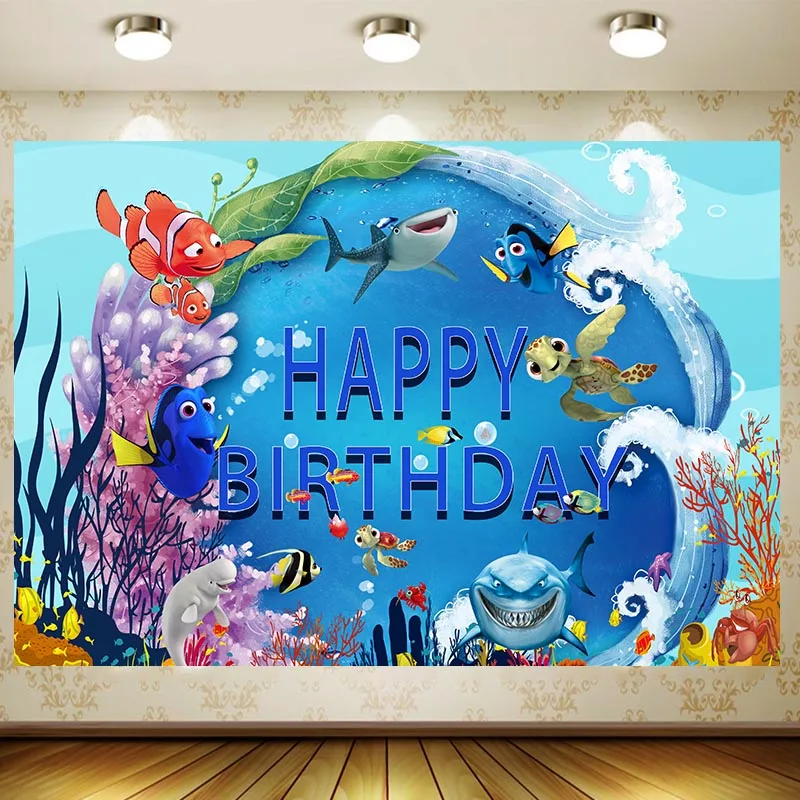 

Disney Finding Nemo Background Happy Birthday Party Supply Baby Shower Clownfish Tapestry Banner Wed Decor Home Garden Kid Gift