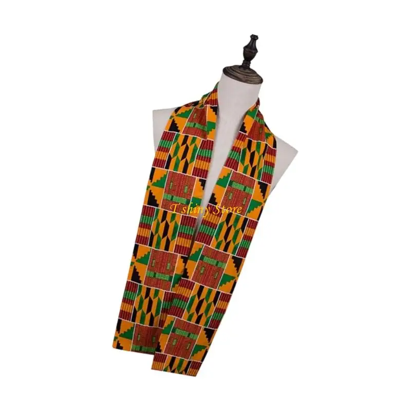 N58F Stylish Kente Print Shawl African Styles Cotton Stole Sash For Women Men Unisex Theme Party Formal Occasion Dressingup