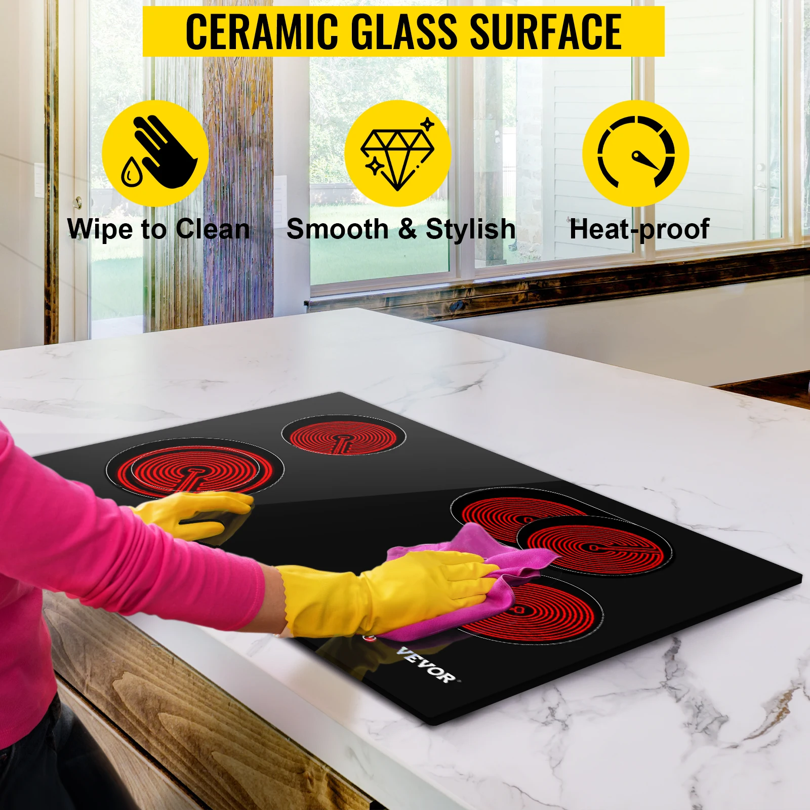 VEVOR 4/5เตาไฟฟ้าเตาเตาไฟฟ้า9ระดับ & Sensor Touch Control แก้ว240V