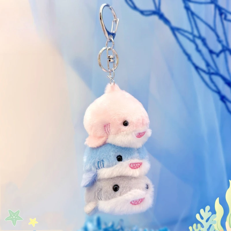 Pequeno peixe empilhamento brinquedos bonito mochila chaveiro dos desenhos animados boneca pingente de pelúcia presente para mulheres chaveiros de pelúcia animais de pelúcia 1 pçs