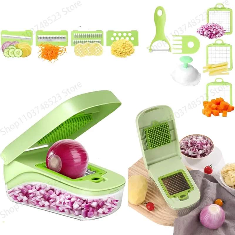 

2024 New Multifunctional Vegetable Cutter, Fruit Slicer, Grater Shredders, Drain Basket, 17 in 1 Gadgets, Kitchen Accessories