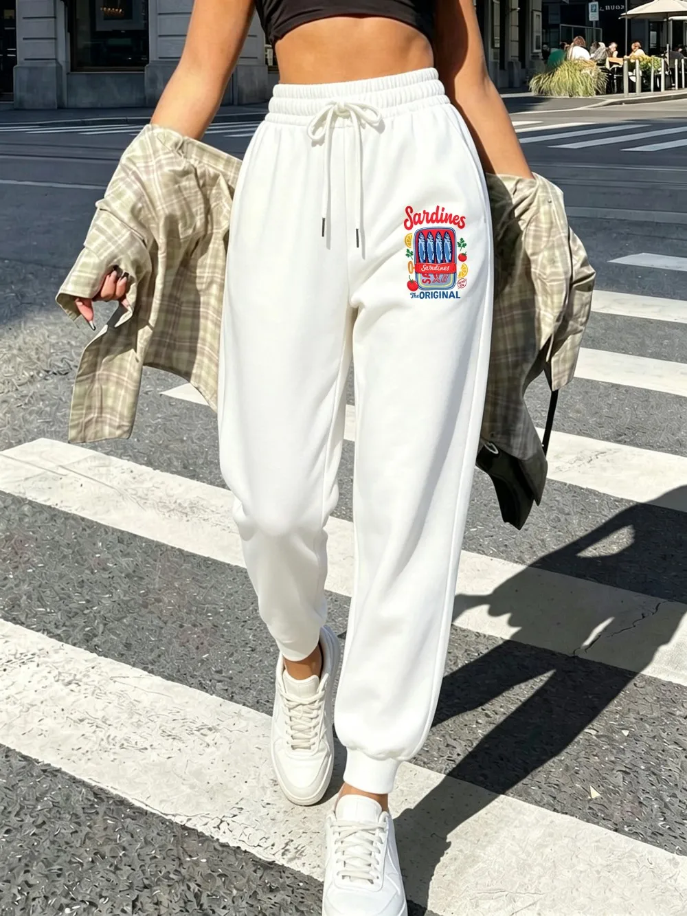 Vintage Sardines Can Prints Sweatpants Womens Casual Fleece Warm Trousers Winter Loose Pocket Jogger Pants Basics Woman Clothes