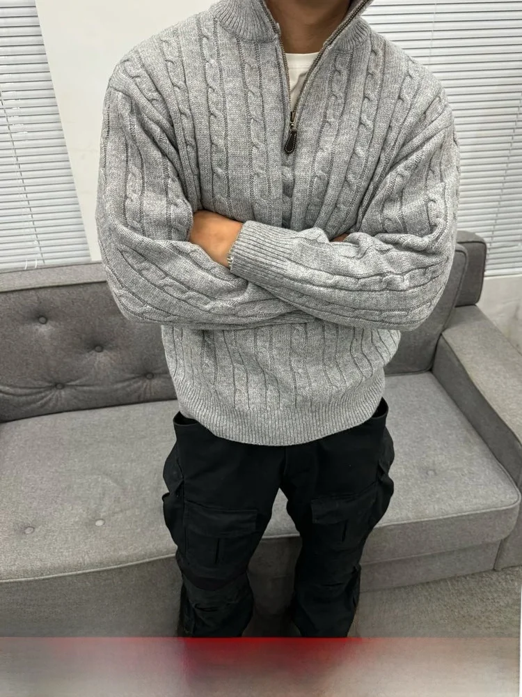 

Briti Sle Knitted Sweater f Zip Cozy Cotton Long Sve Men Women Couples Sweater Autumn Winter Warm Twisted Needle