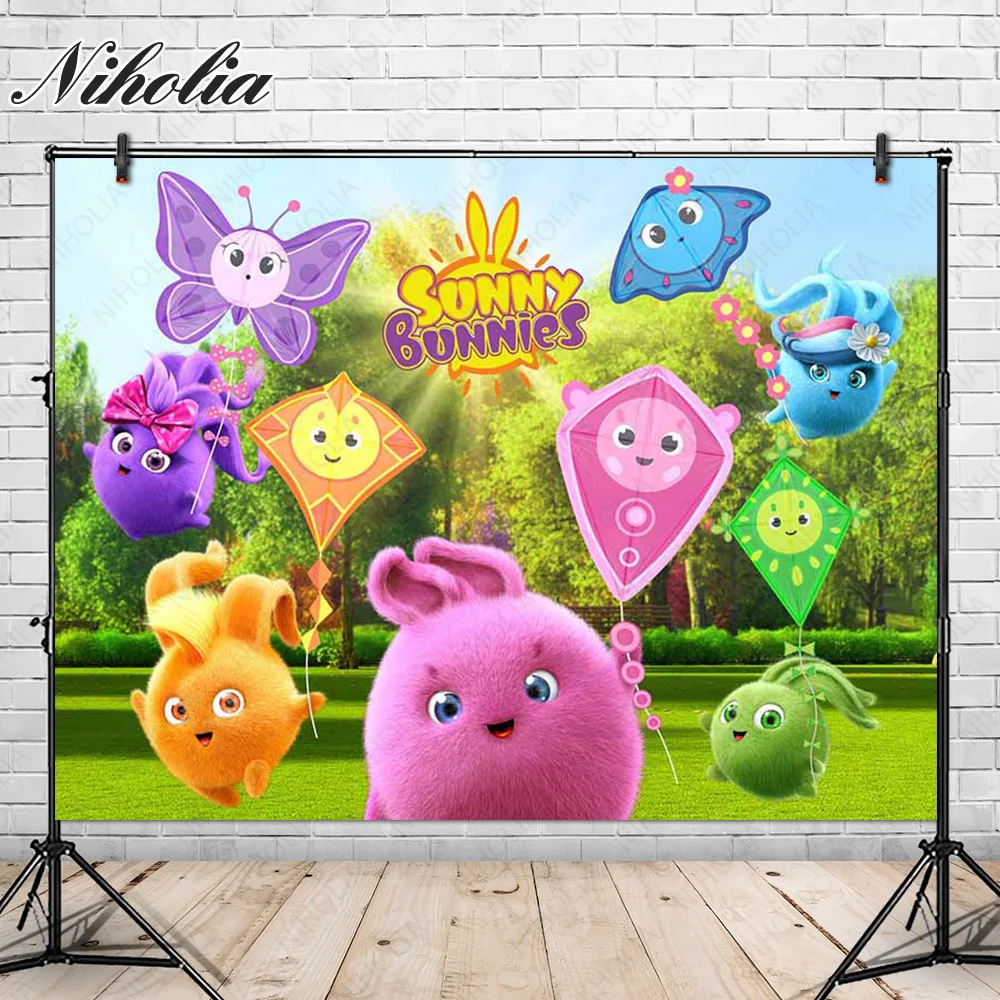 Niholia Sunny Bunnies Backdrop For Kids Birthday Photography Background Colorful Rabbits Poster Photo Booth Props