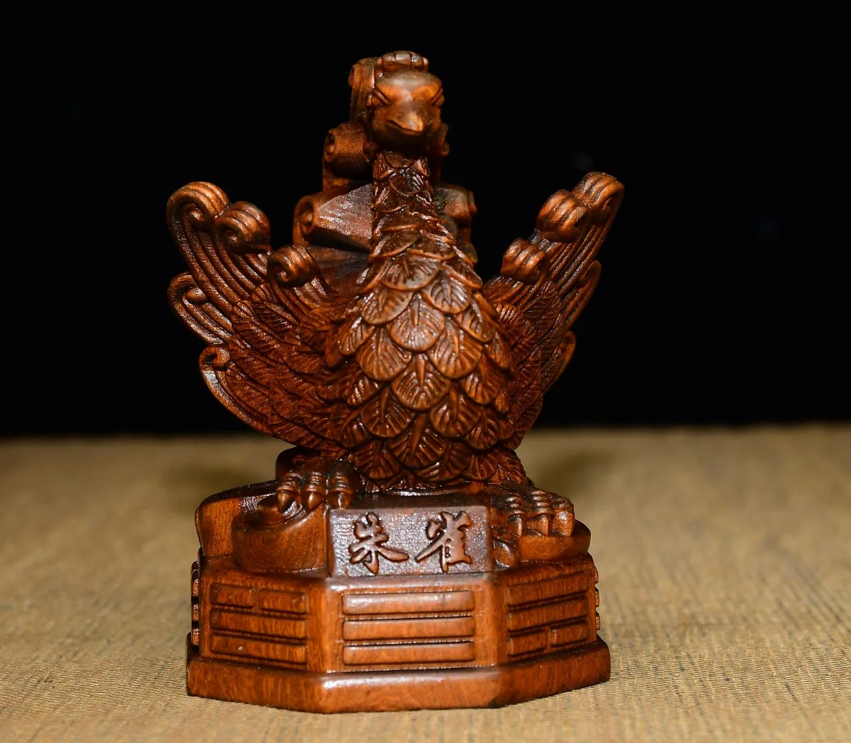 Collection Old Boxwood wood carving Vermilion Bird Divine Beast Statue Bagua base Study Amass wealth Ornaments Town house