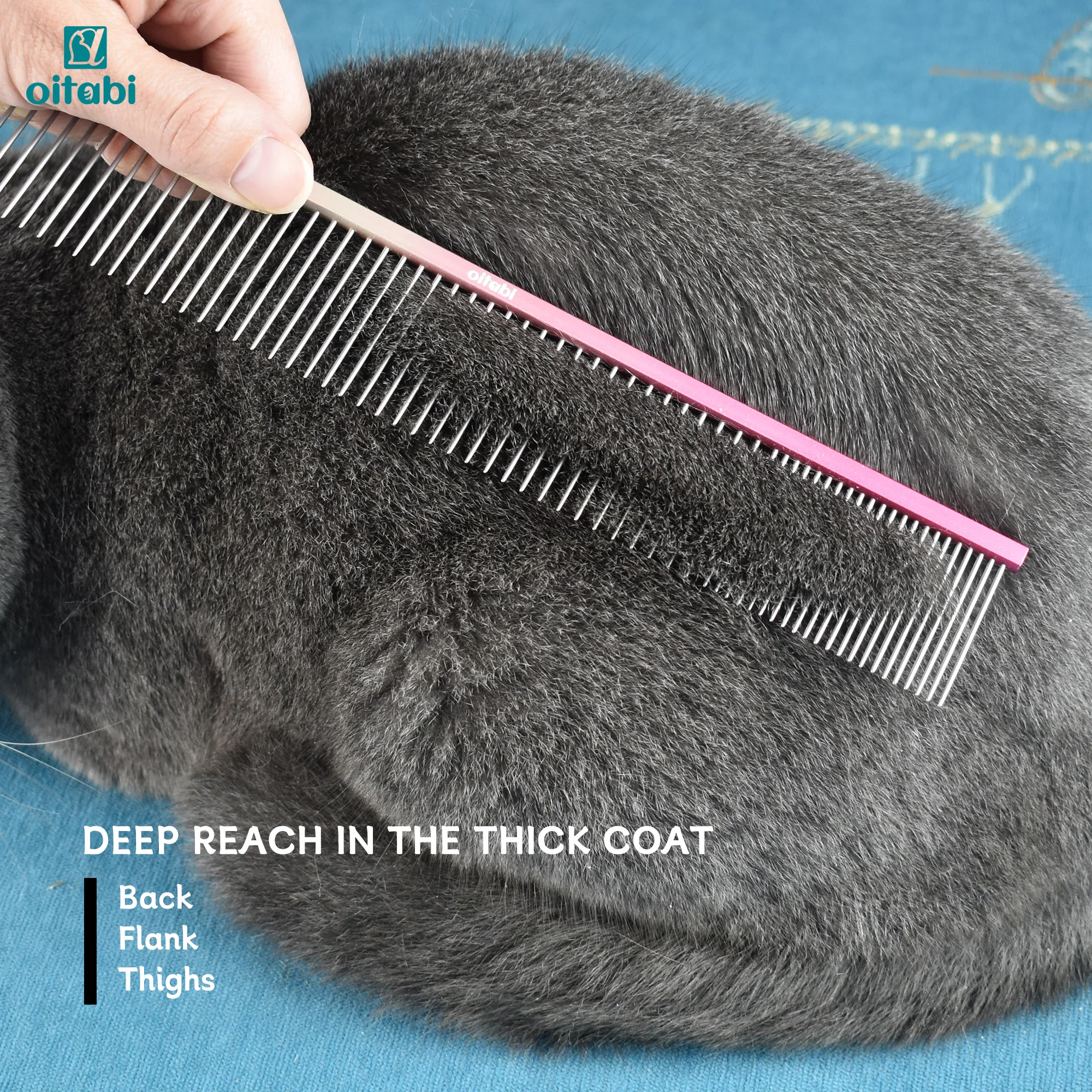 مشط احترافي طويل جدًا من OITABI للعناية بالحيوانات الأليفة، مشط متناثر وكثيف للصف لمشط الكلاب والقطط يزيل شعر عقدة الحصير والتشابك
