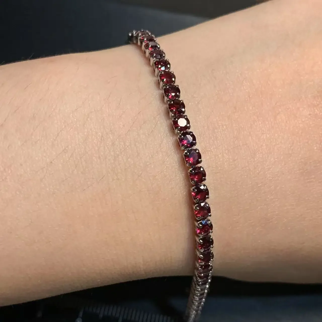 

HEYYA STONE Natural GARNET Tennis Bracelet Energy Healing Fine Jewelry Stone Gemstone Classic Style Cure Yoga Relief