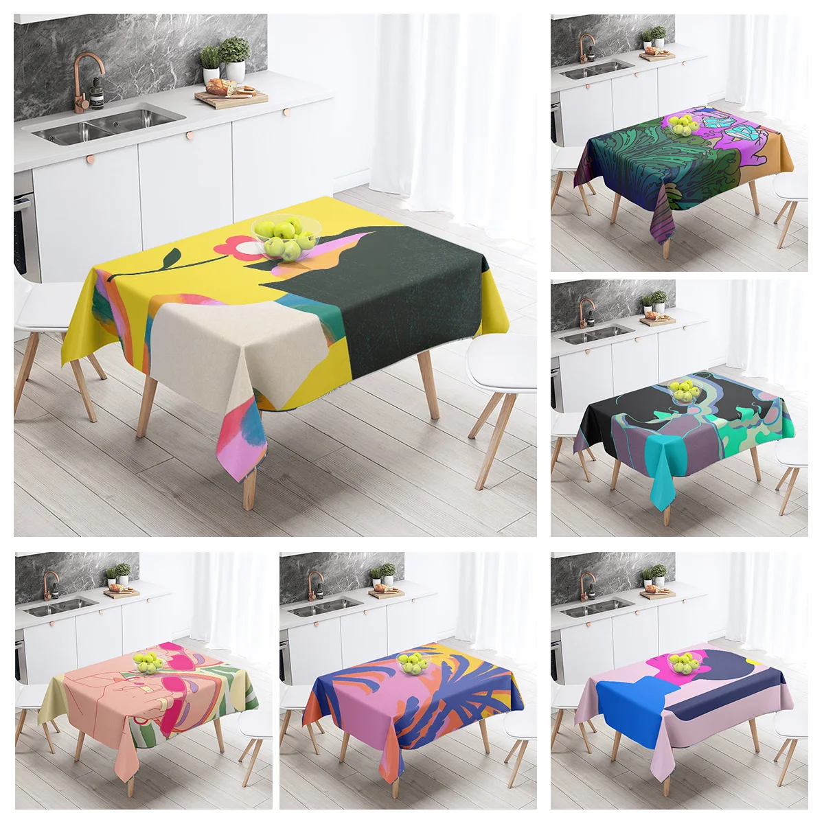 Morandi color ins style tablecloth abstract line art design cafe Scandinavian style decorative rectangular tablecloths