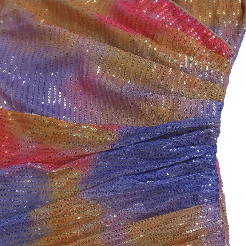 KEXU 2025 المرأة حزام Ruched متعدد الألوان تسلق الترتر Bodycon ماكسي فستان طويل مثير الخامس الرقبة سبليت مساء فساتين عيد ميلاد