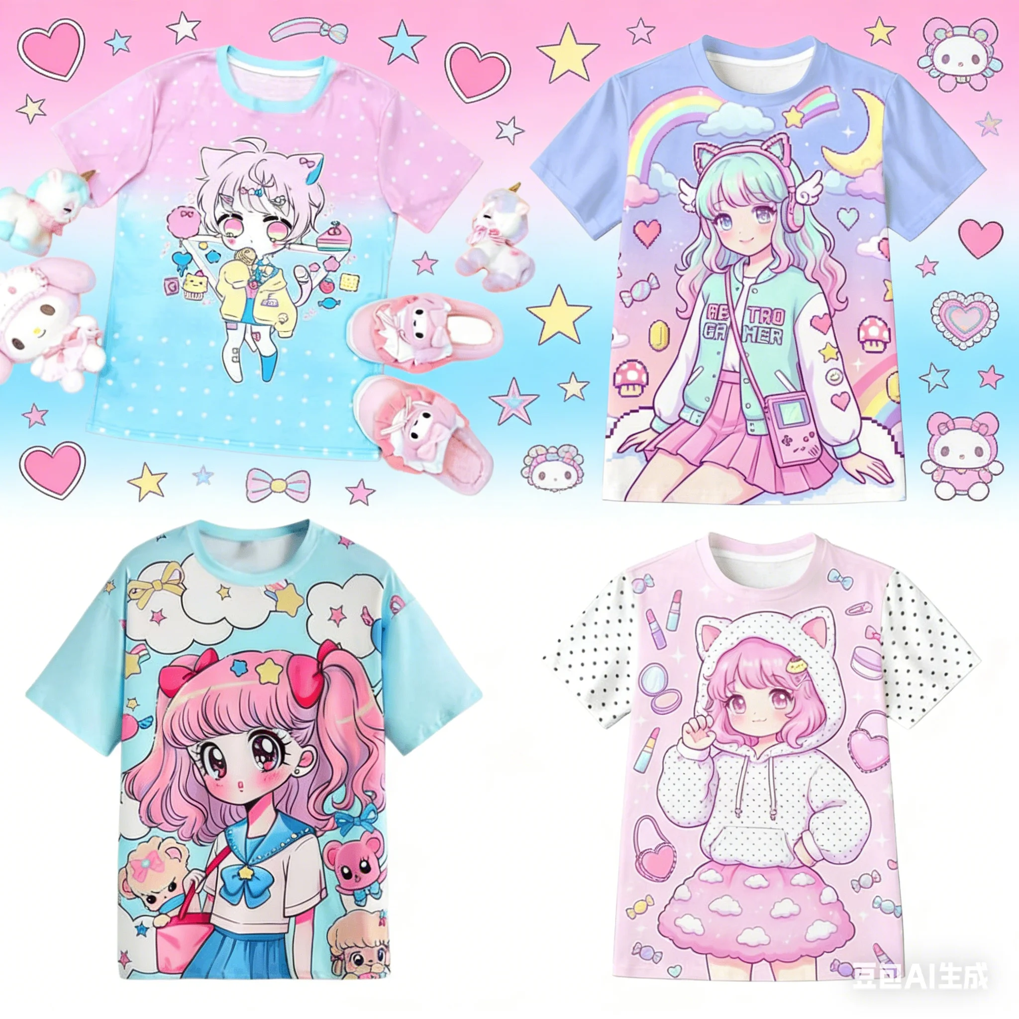 Summer New Sweet and Cute Girl Street Fashion Y2K Harajuku Style Adult/children's Casual Sports Loose Quick Drying T-shirt Kids