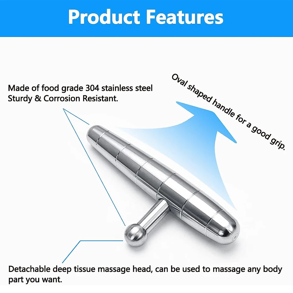 Stainless Steel Deep Tissue Massage Tool, Manual Trigger Point Massager, T-Bar Full Body Massage Tool,Pain Relief,Sport Massager