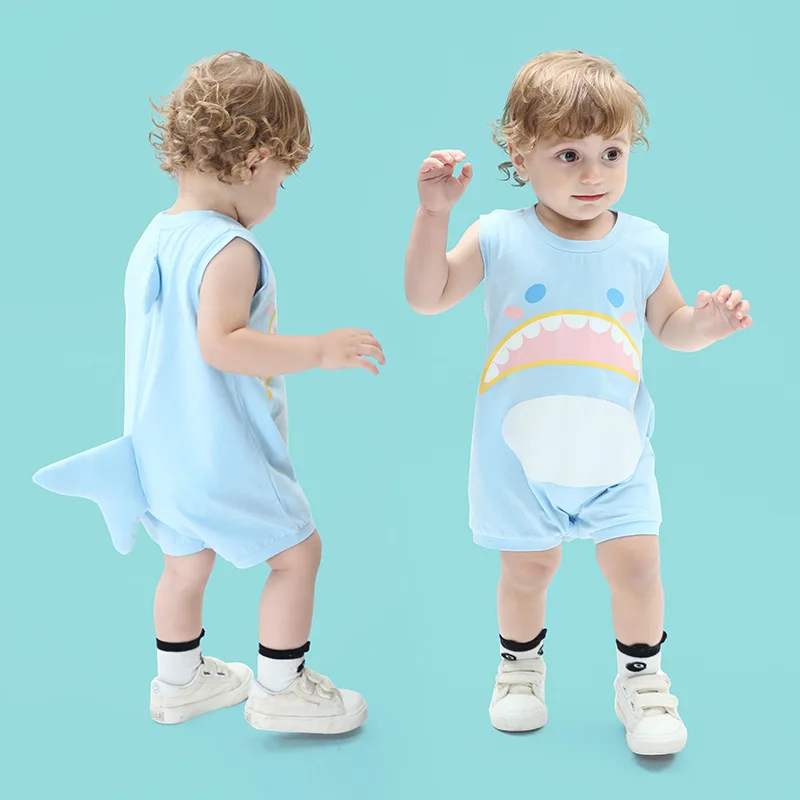 Summer Newborn Baby Clothes Girls Boys Toddler Sleeveless Shark Design Outfits Toddler Infant Onesie Playsuits Baby Costume