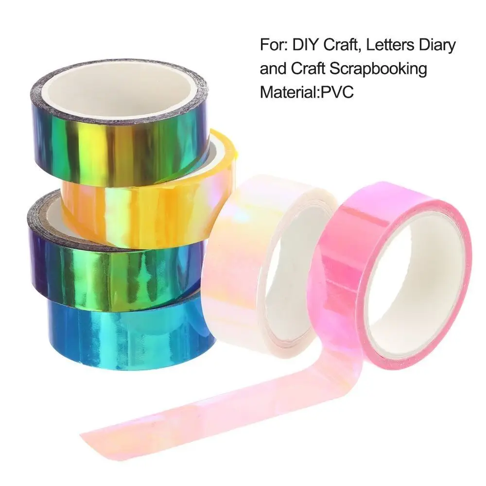 Decorative Rainbow Graphic Tape Waterproof Holographic Sparkle Metallic Tape Removable Scrapbooking DIY Adhesive Tapes