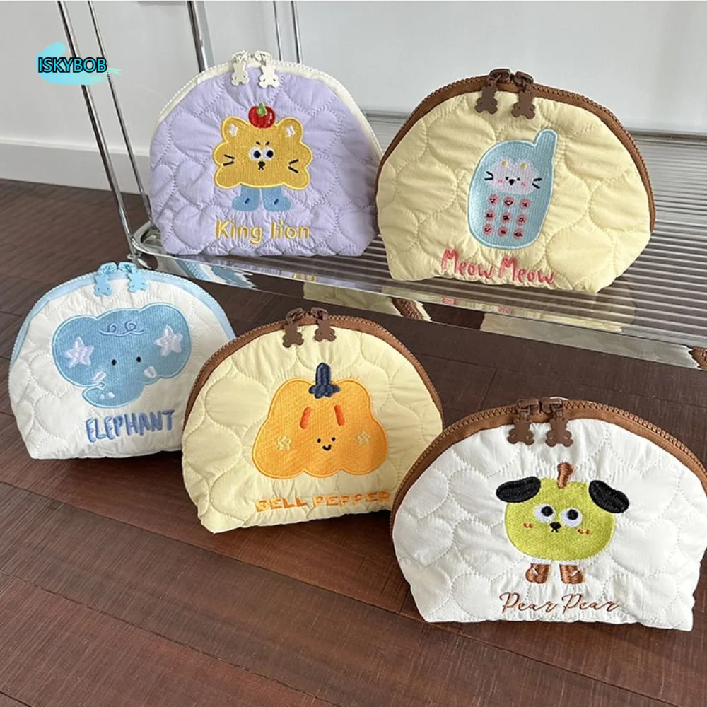 Kawaii Multifunctional Embroidery Cosmetic Bag Puppy Small Lipstick Bag PP Cotton Handheld Skincare Storage Bag Girls