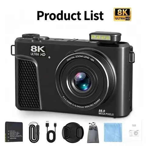 88MP Digital Camera 18x Zoom Autofocus WiFi Travel Camera 3" 8K Flip Screen Professional Photography Cameras for Live Streaming