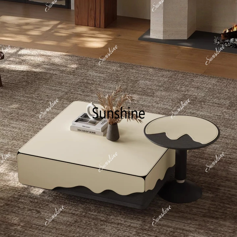 

Italian minimalist coffee table square saddle leather high-end living room small apartment coffee table