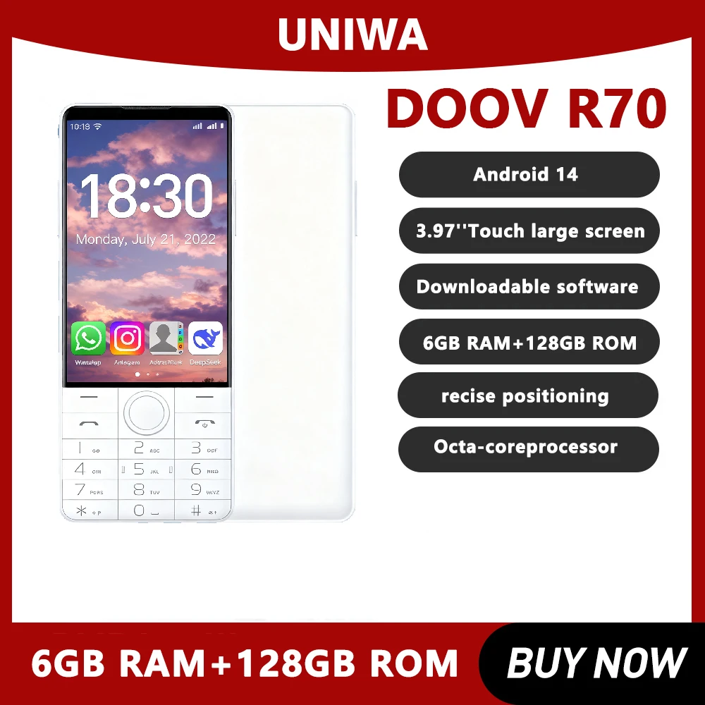 UNIWA DOOV R17 Pro هاتف محمول ذكي Whatsapp Android 13 شاشة تعمل باللمس 4G لوحة المفاتيح الهواتف 3.54 "4GB 64GB 2300mAh لوحة المفاتيح العبرية