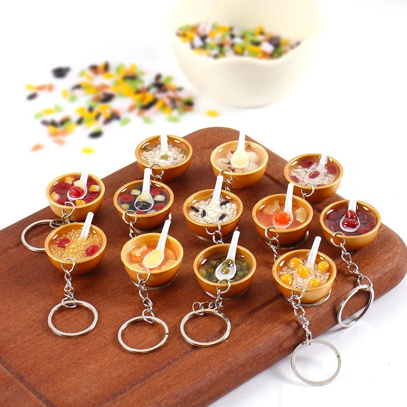 

Mini Sweet Soup Bowl Noodle Golden Bowl Dessert Chinese Food Miniature Food Play Decorations Keychain Simulation Home Decor