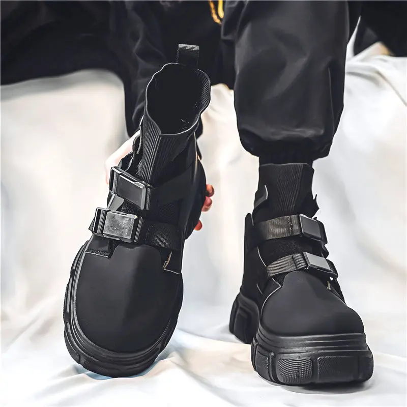 

2025AW/Новые мужские ботинки-носки на толстой подошве с высоким берцем в стиле пэчворк, британская модная повседневная универсальная стильная модная обувь