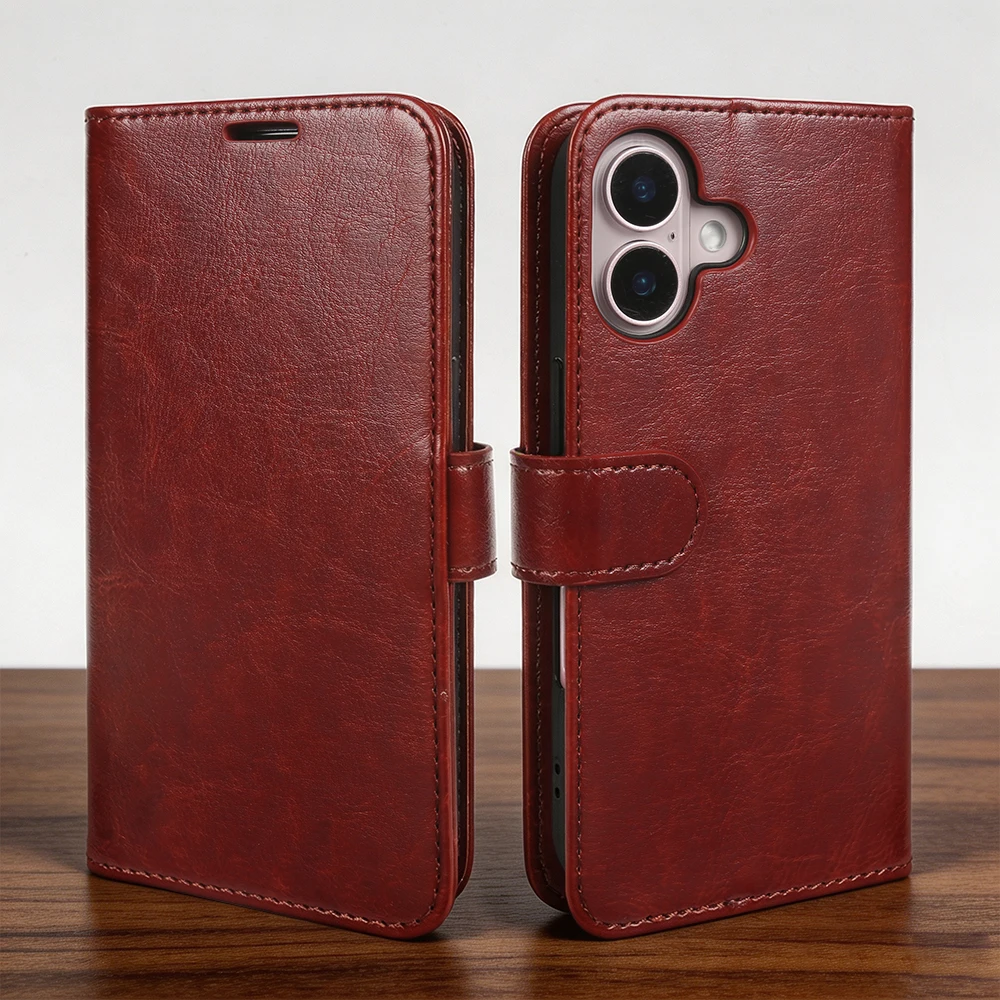 Luxury Leather Flip Case For iPhone 17e 17 Pro Max Air 16e 16 15 14 Plus 13 Mini 12Pro Phone Wallet Case Cover Coque Funda Shell