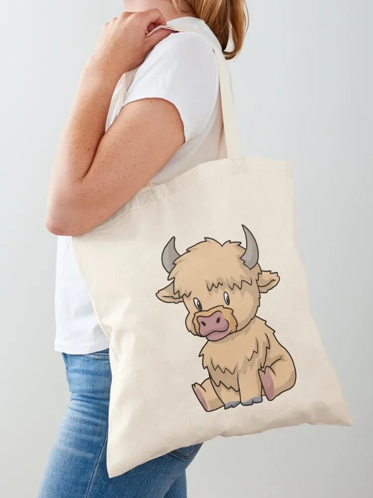 

Scottish Highland Cow Messy Hair Cute Cow Tote Bag reusable shopping bag tote bags men Women's shopper hand bag ladies