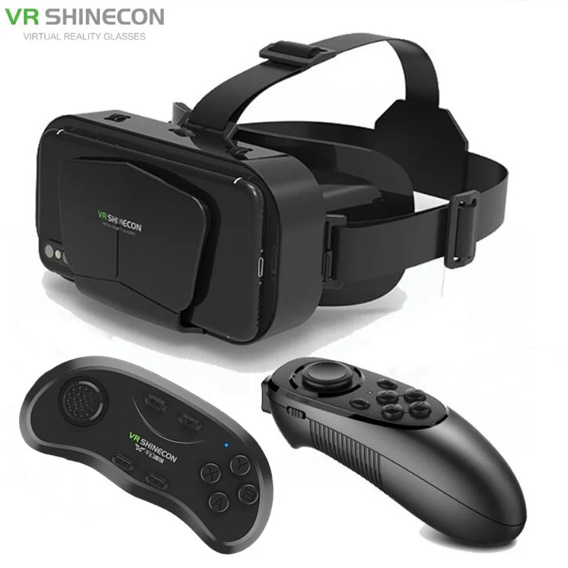 VR SHINECON G10 Giant Screen Glasses 3D Virtual Reality Box Google Cardboard Helmet for 4.7-7&quot SmartphoneMatching Joystick