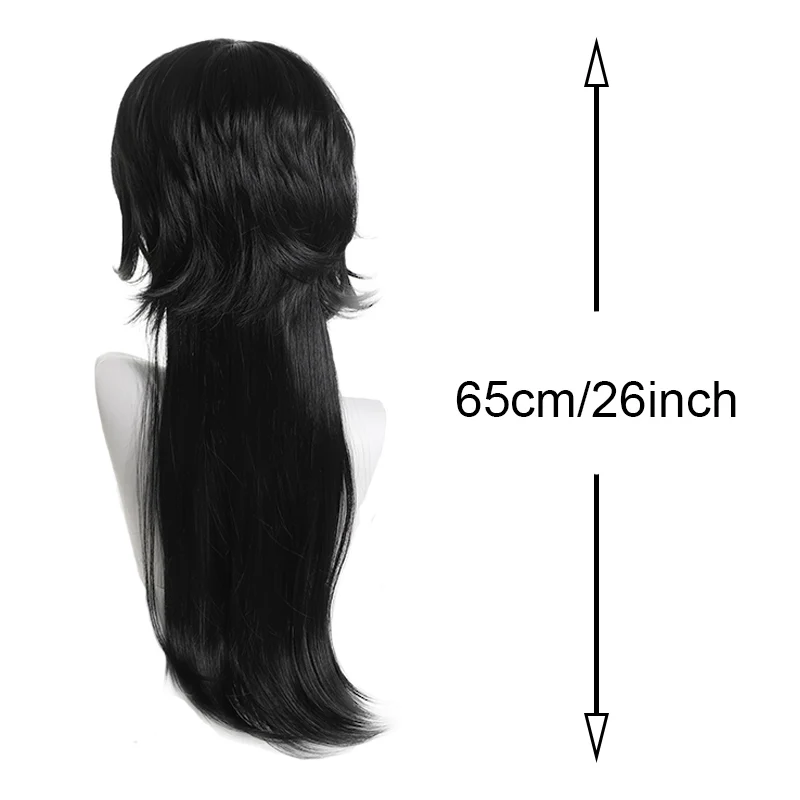 Wolf Tail Mullet Fish Head Wig, Anime preto, sintético, adequado para meninos e meninas, perfeito para Halloween e Natal