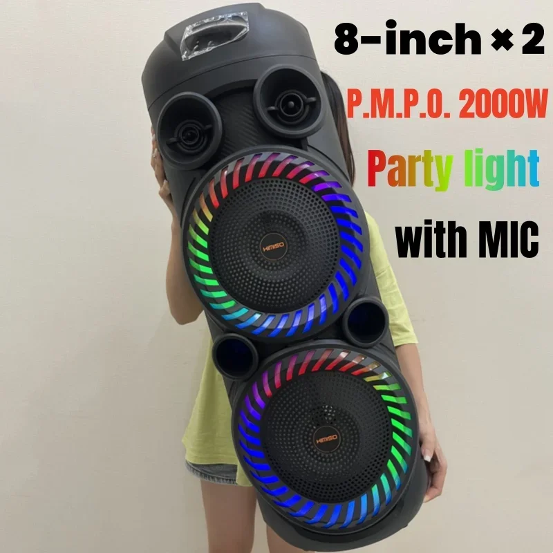 P.M.P.O. 2000W Powerful Karaoke Speaker with Wireless MIC Dual 8-inch Caixa De Som Bluetooth Speakers Outdoor Sound Box FM Radio