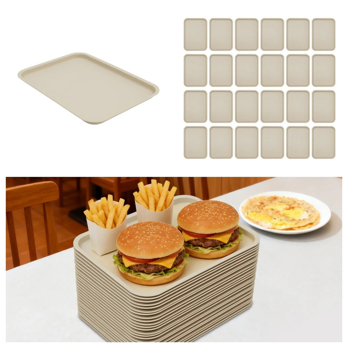 24 paquets de plateaux pour la restauration rapide, plateaux de service pour restaurants, cafétérias, plateaux en PP 36*27 cm