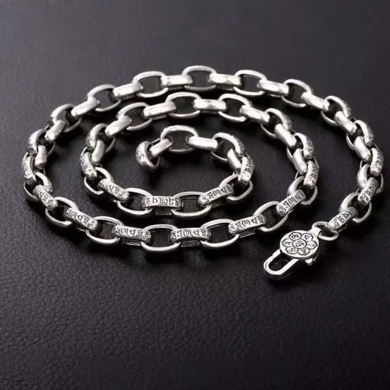 

Стерлингового Серебра 925, винтажное этническое ожерелье с шестью словами, мантра Ваджра, регулируемое пружинное кольцо, защитная застежка, амулет, уникальный подарок