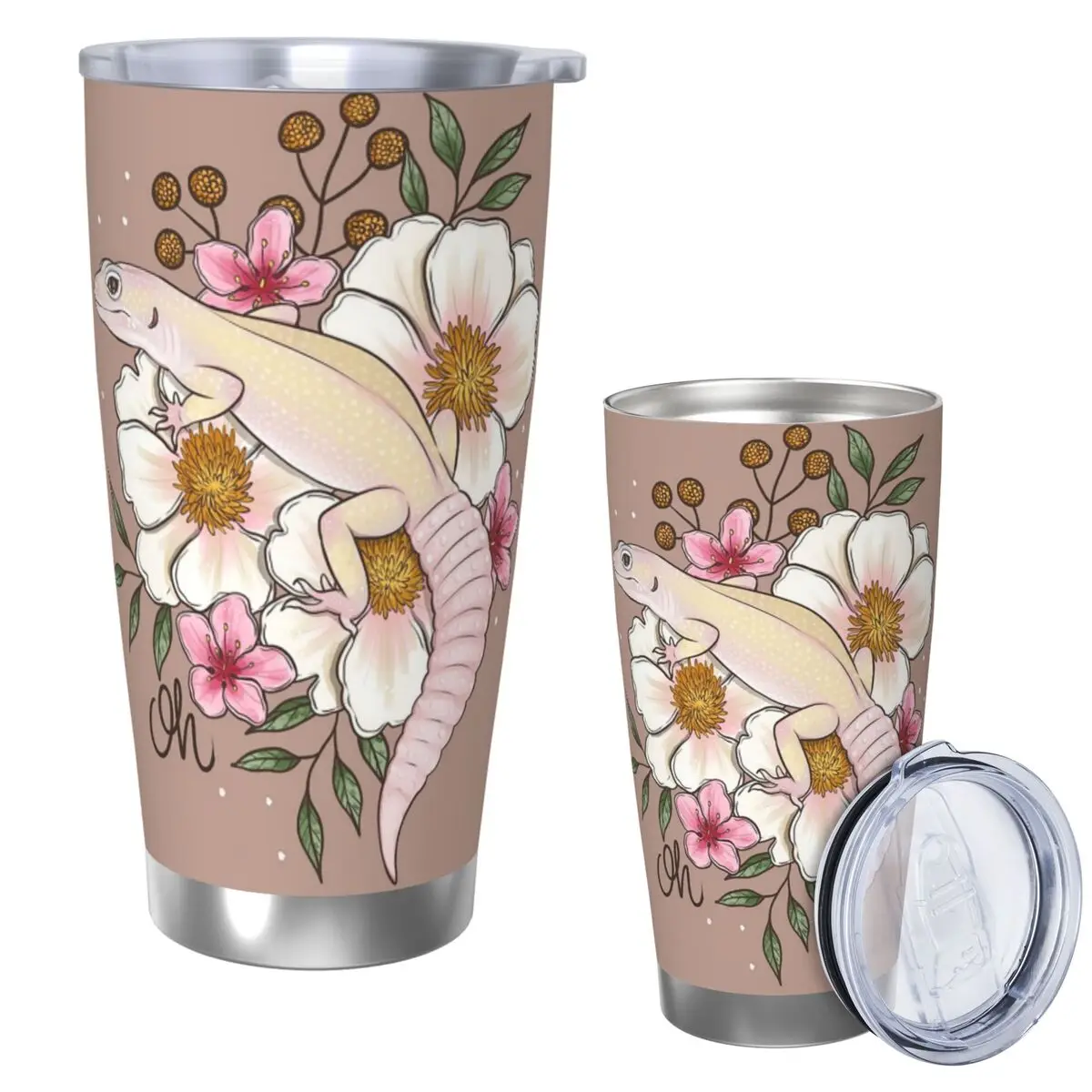 Leopard Gecko Murphy's Patternless With Florals Stainless Steel Tumbler Vacuum Insulated Mugs Thermal Cold Cup Straw Lid 20oz