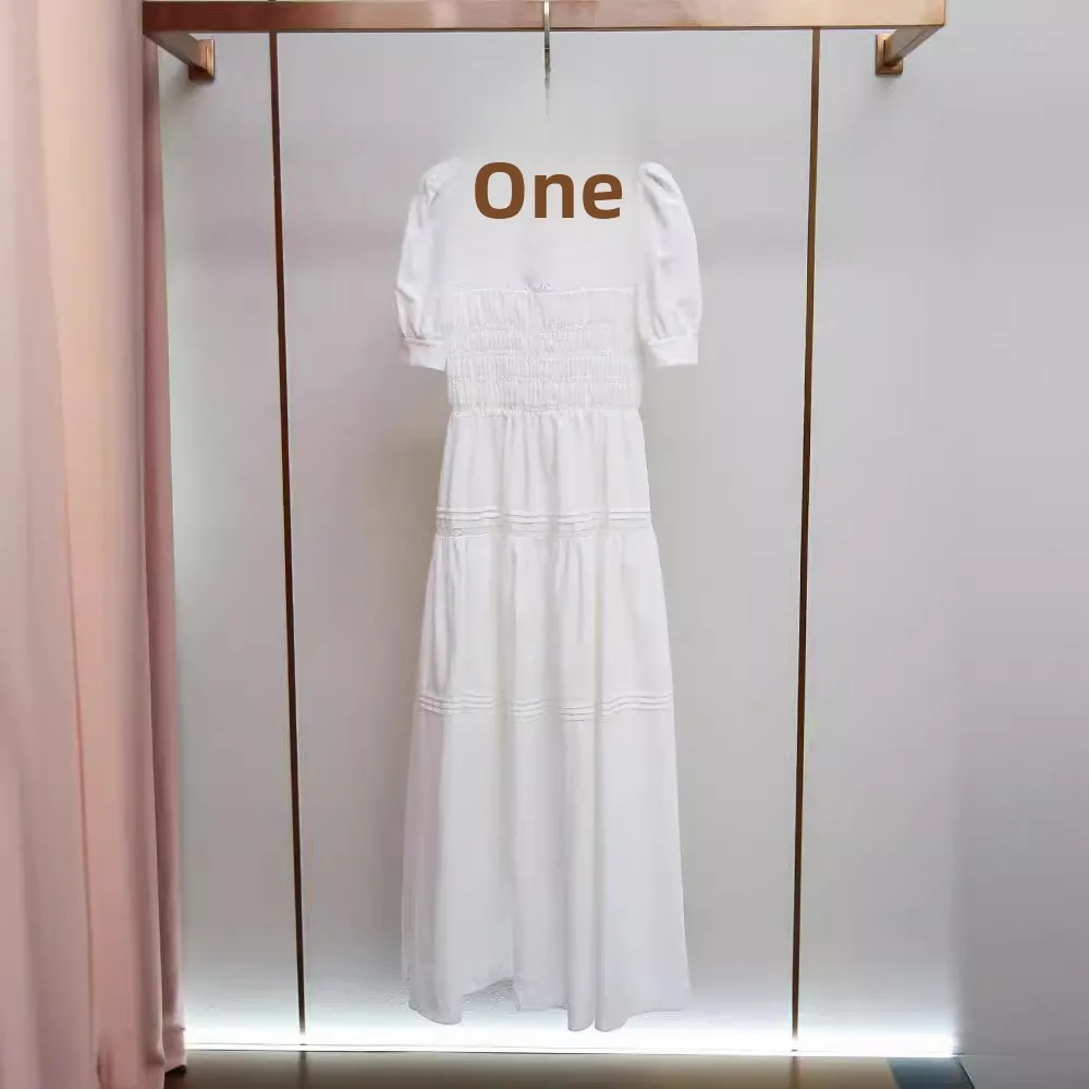 

Elegant High-End Women's Summer Dress Fashionable Pure Personality Square Collar Pleated Square Collar Dress Commute Style Hi...