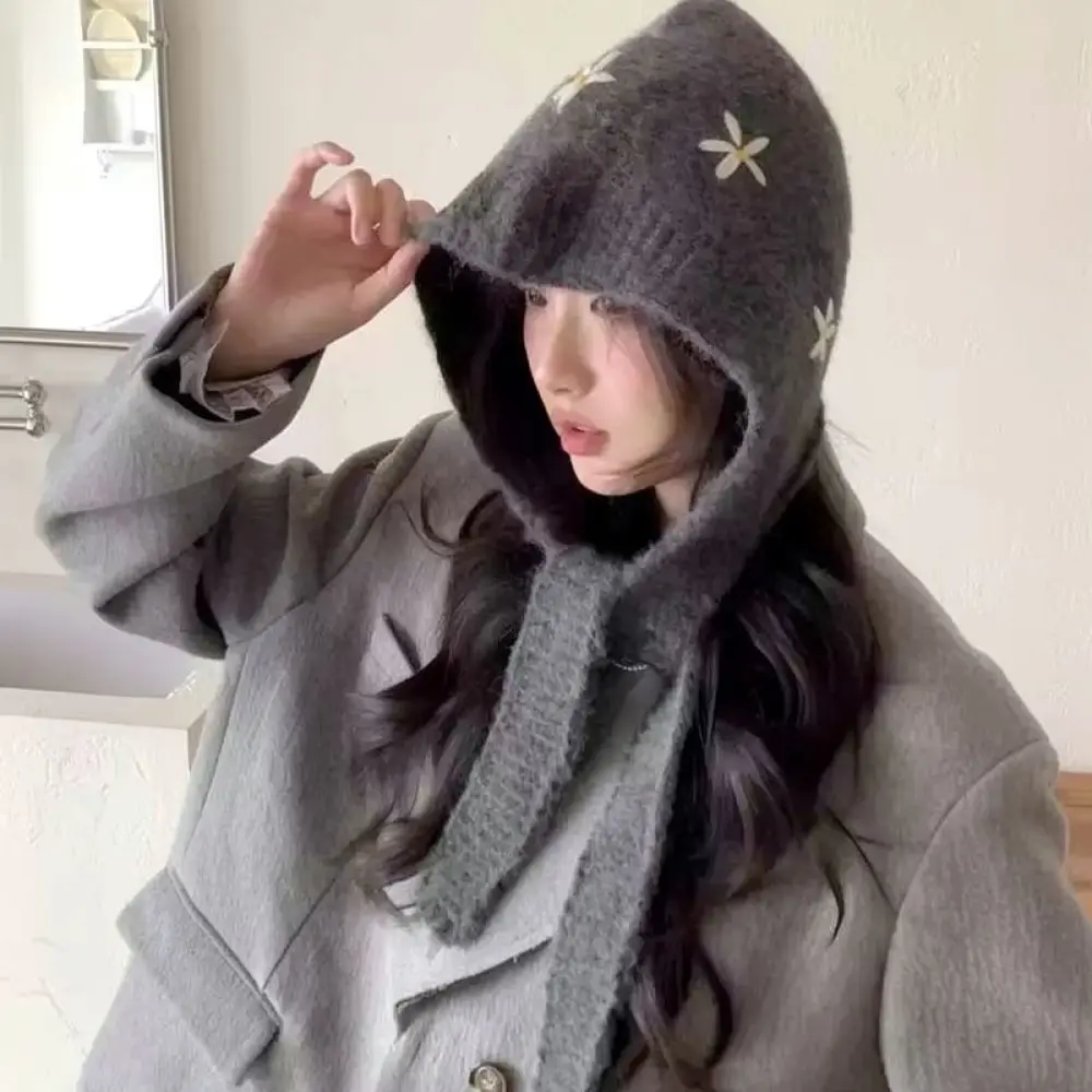 Korean Style Women Winter Knitted Hat Scarf Combo Solid Color Warm Soft Windproof Trendy Outdoor Fashion Cap