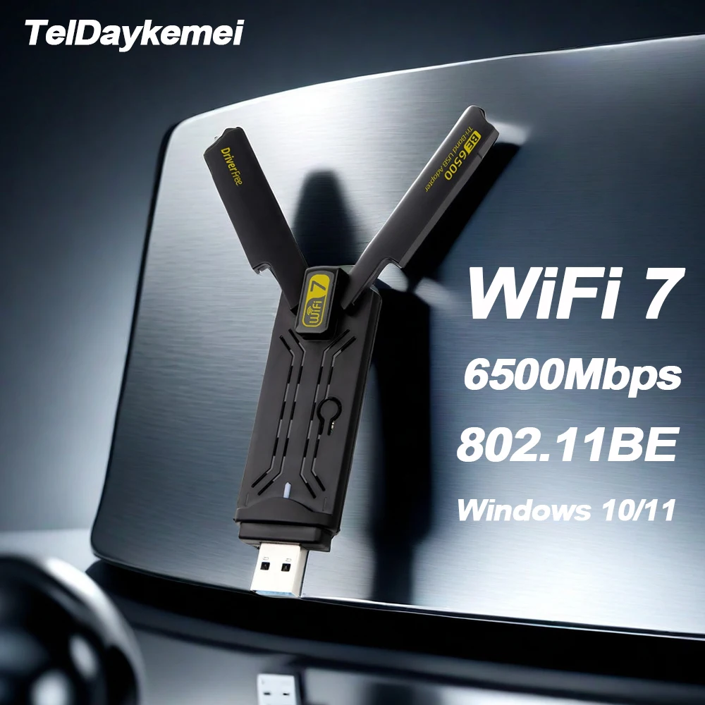 

USB-адаптер WiFi 7, BE6500, 2,4G/5G/6 ГГц, трехдиапазонная беспроводная сетевая карта USB3.0, 6500 Мбит/с, 802.11BE для ПК Win10/11