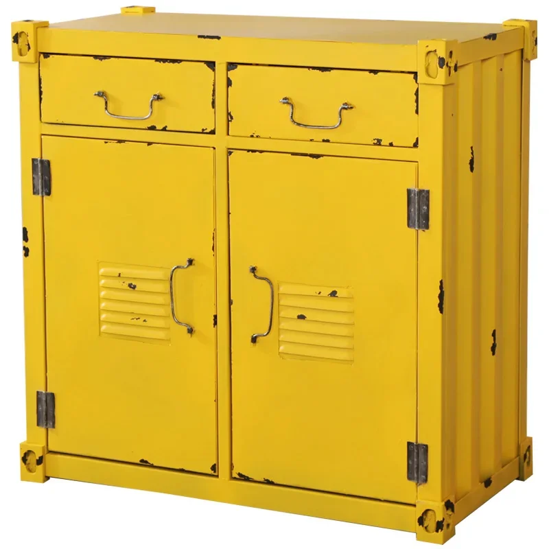 Loft American country bedroom retro wrought iron yellow chest creative store decoration cabinet