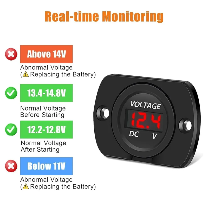 

Водонепроницаемый цифровой вольтметр постоянного тока 12-24 В - светодиодный дисплей для автомобиля/мотоцикла/лодки/фургона
