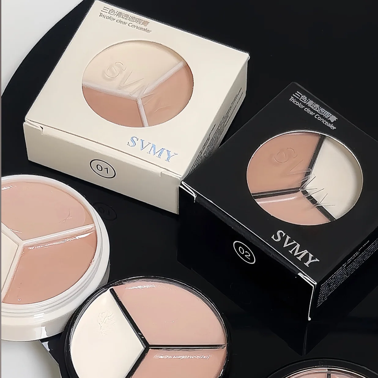 لوحة كريمية 3 في 1 كونسيلر تغطية كاملة للتحكم في الزيوت وتدوم طويلاً للبقع الداكنة والمرح والمسام التمهيدي ومستحضرات التجميل