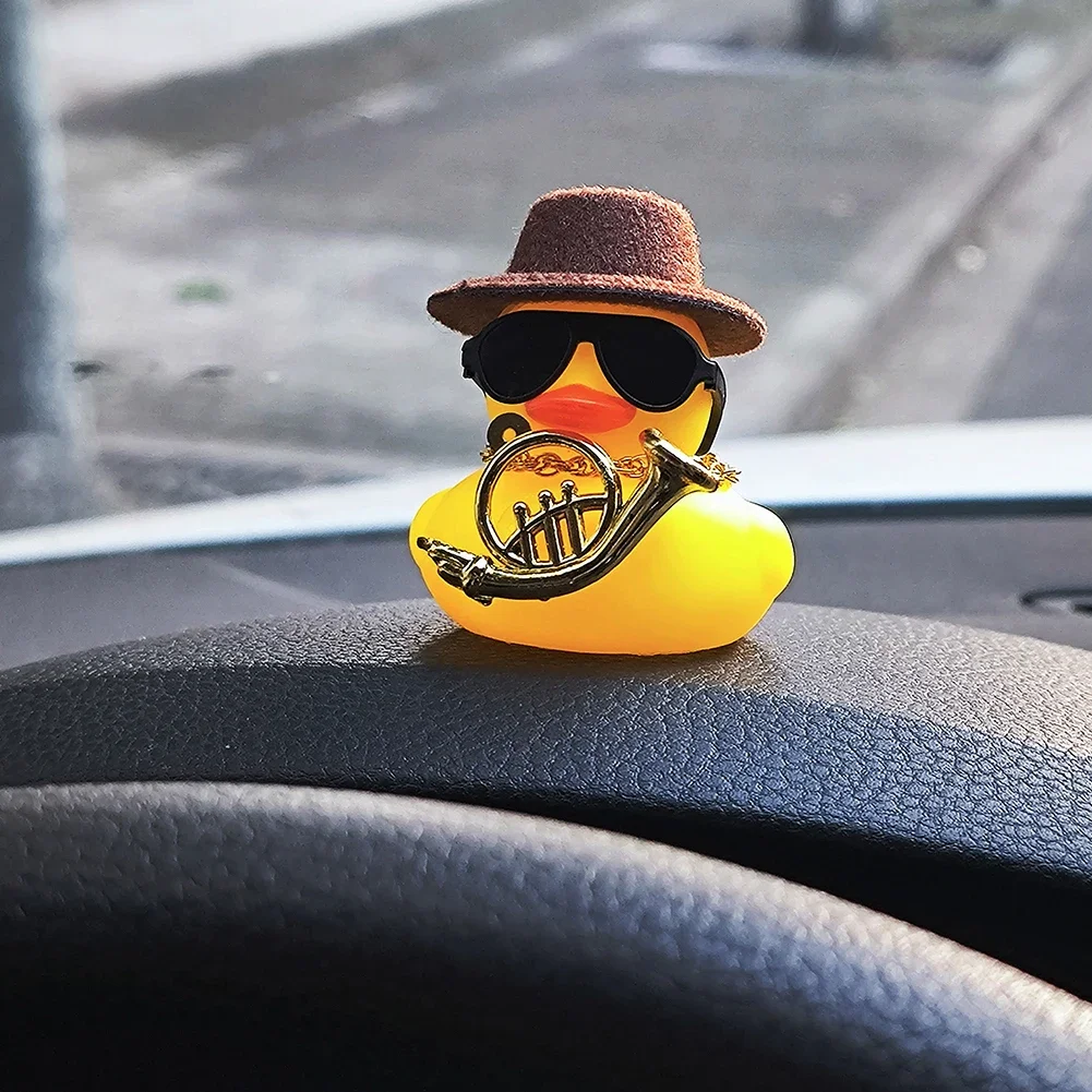

Cute Fortunate Rich Duck Car Dashboard Decoration Yellow Black Duck with Cowboy Hat Scarf Bottle for Women Men Car Ornament