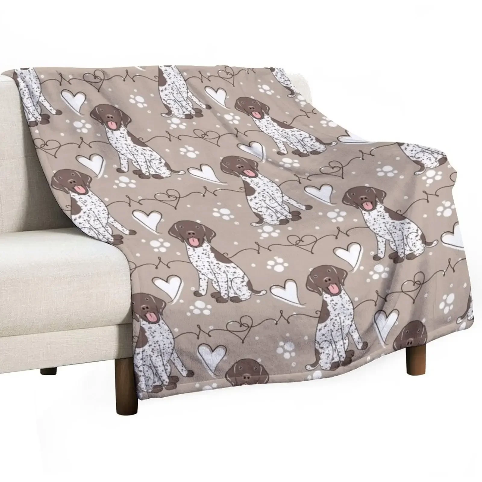 LOVE German Shorthaired Pointer GSP - Liver and White 2 Throw Blanket Bed Furrys Blankets