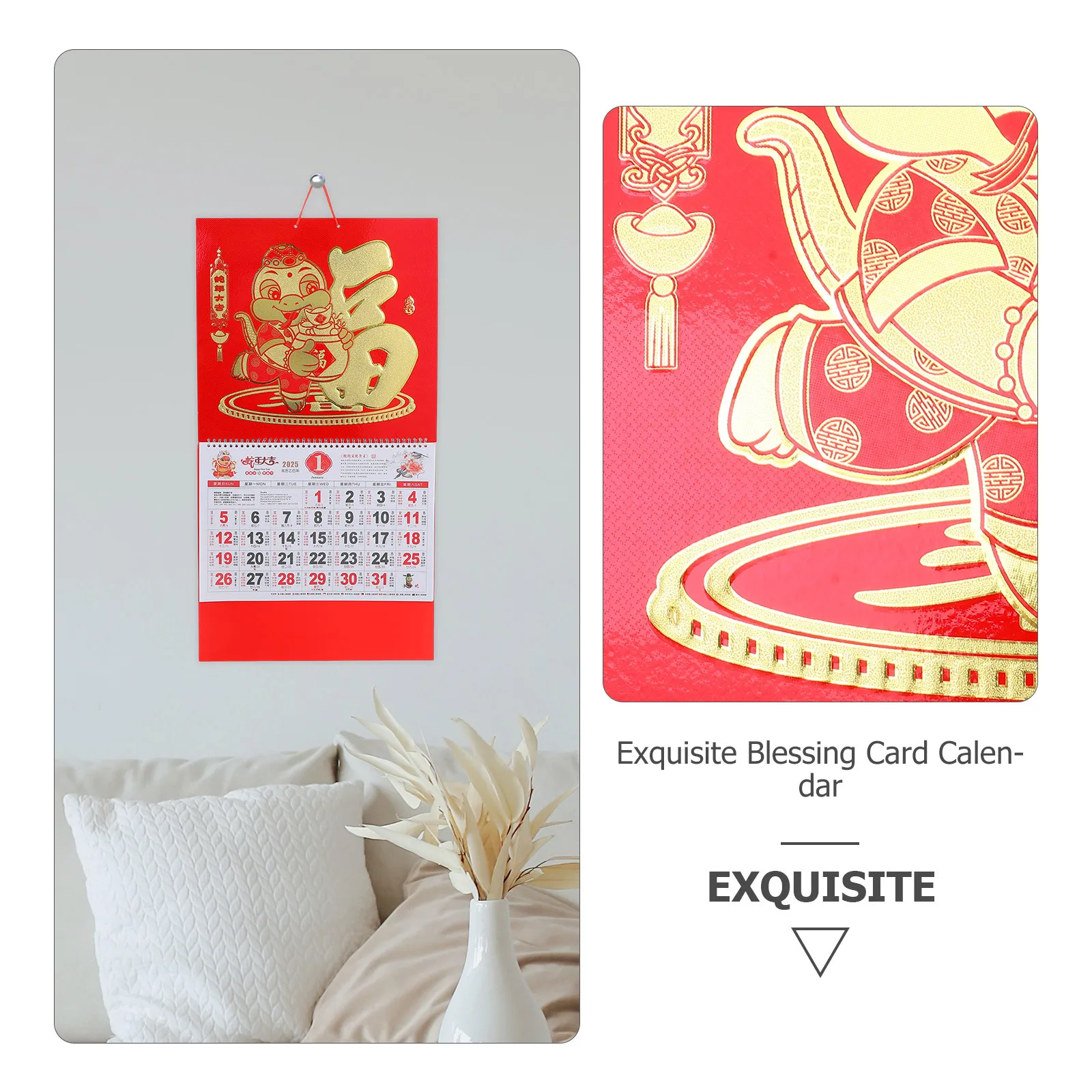 

Traditional Chinese Wall Calendar 2025 Snake Year Edition Hanging Monthly Calendar with Solar Terms Clear Printing for Home