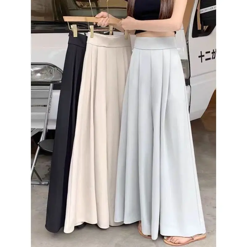 Young Girl Summer Pleated High-waist Wide-leg Pants Women Student Skirt Pants Lady Drapey Slimming Suit Pants Woman Casual Pants