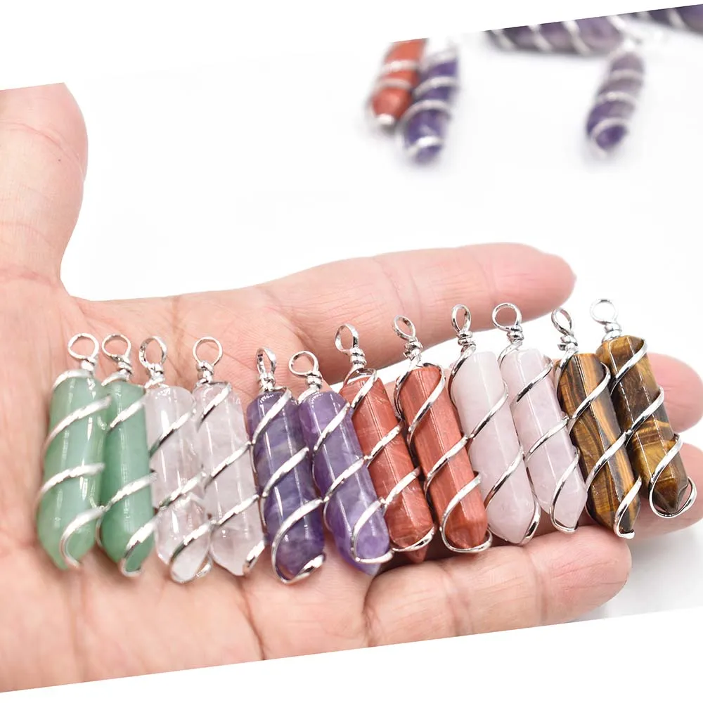 

2022 Fashion good quality Hexagonal Crystal Pointed Natural mixed Energy Carnelian Flat Copper Wire Wrapped Pendant 12pcs/lot