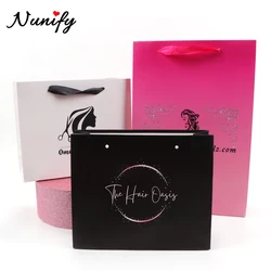 Custom Wig Bags With Logo 36x26x8cm Paper Packaging Bags For Small Businesses Private Label Hair Bags With Handle Gift Bag 10Pcs