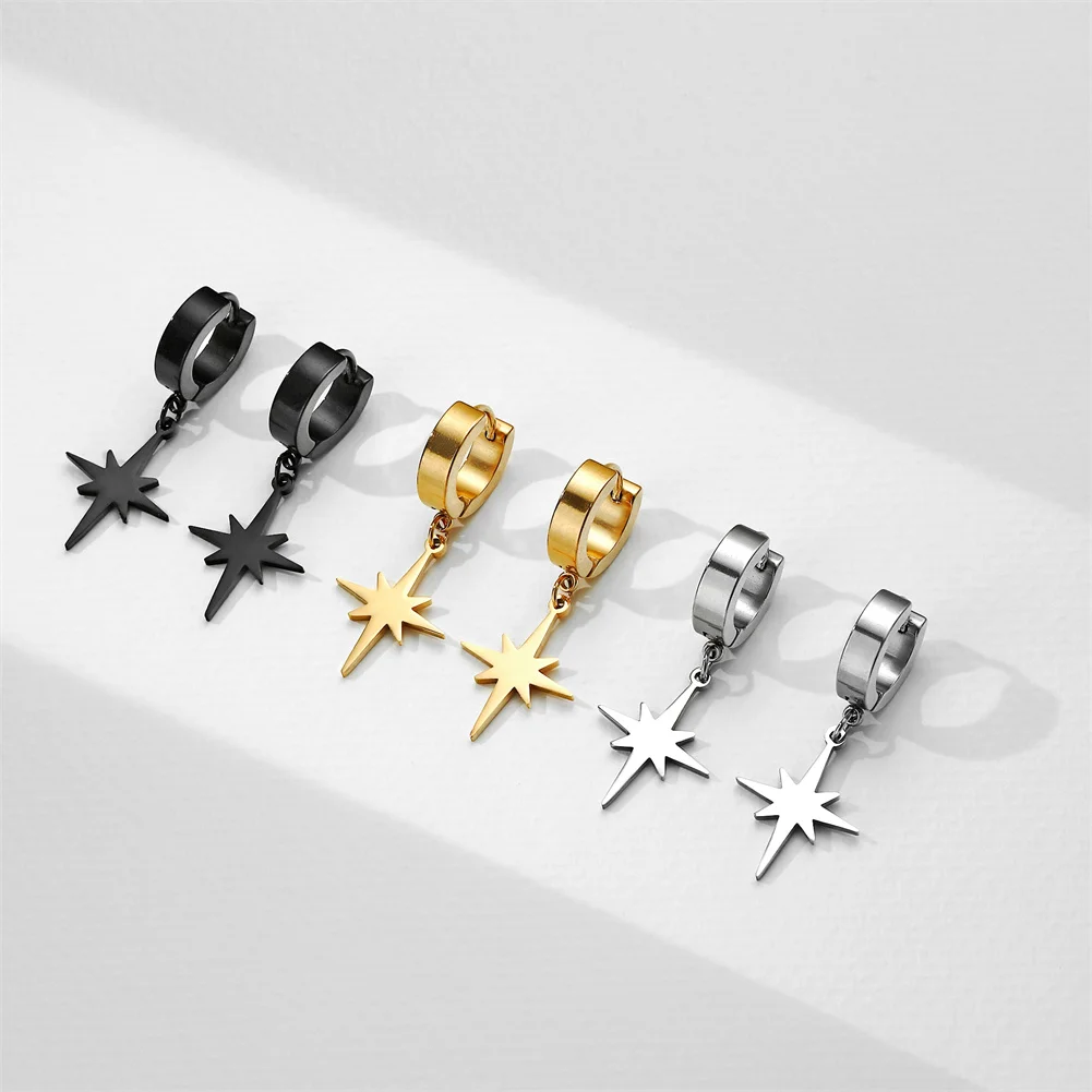 Unift Simple Stars Earrings Women Men Dangle Hoop Earrings Korean Hip Hop Fashion Trendy Stainless Steel Piercing Jewelry Gift