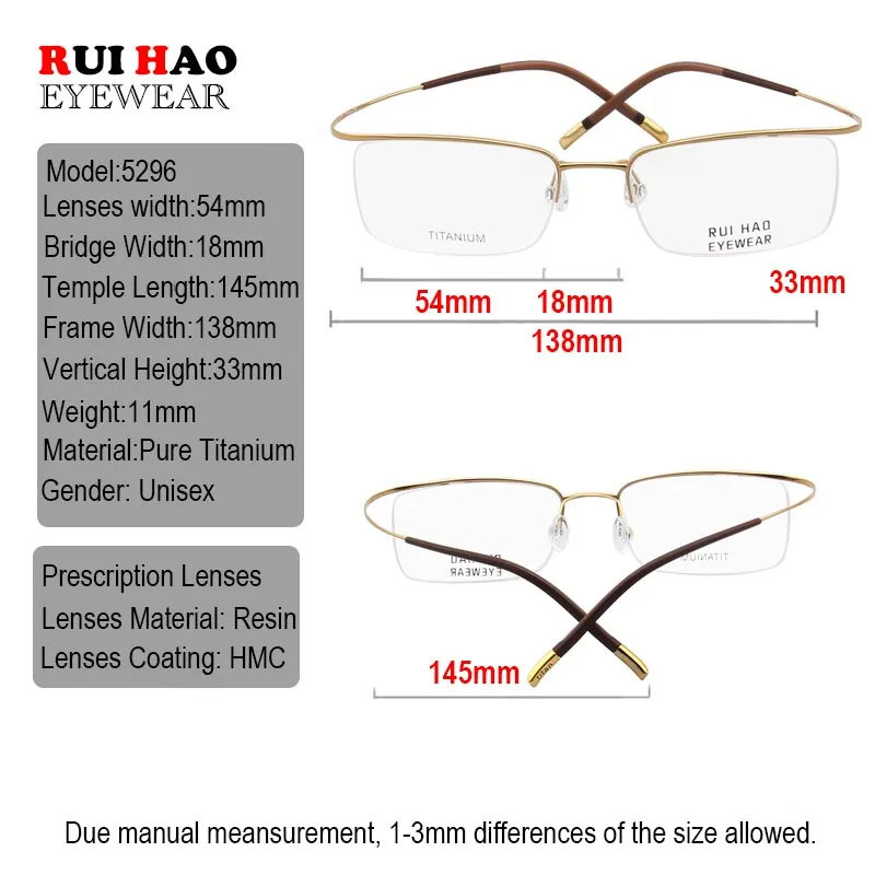 Unisex Pure Titanium Prescription Eyeglasses Customizable High Elasticity Frame Fill Resin Lenses Personalized Spectacles