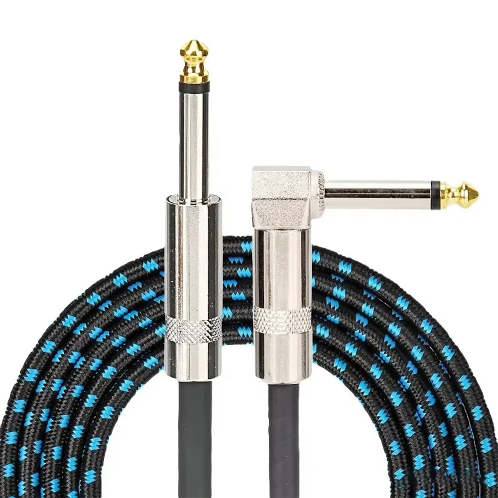 Electric Guitar Cable Braided 1/4 Ft Jack 90 Degree TS 6.35MM Audio Mono Cable Bass Electric Box Audio Cable Noise ReductionCabl