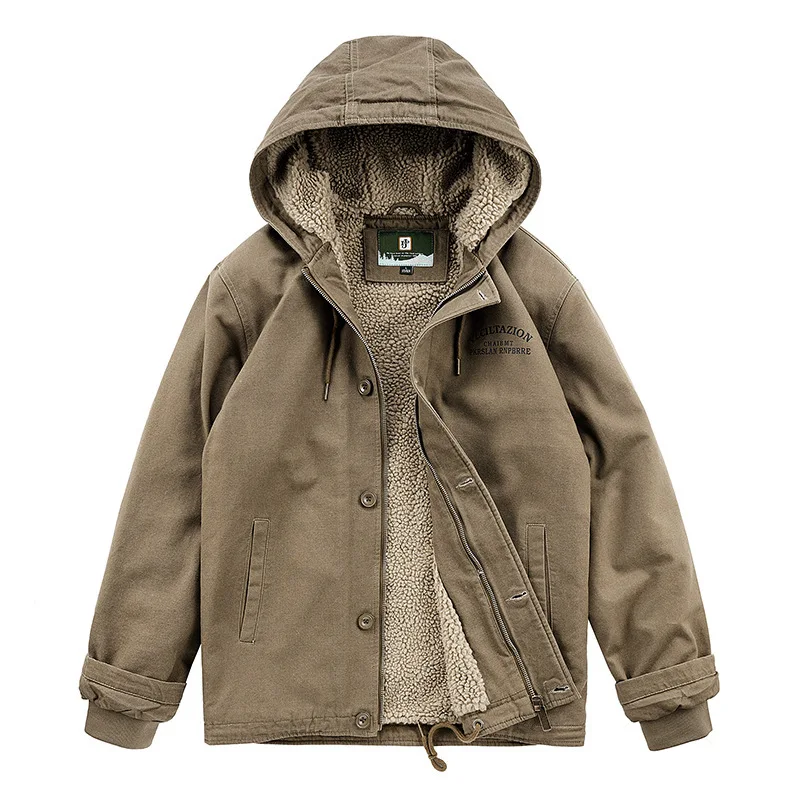 Winter men's cotton coat with thick velvet casual jacket  fashionable and versatile men's warm cotton jacket