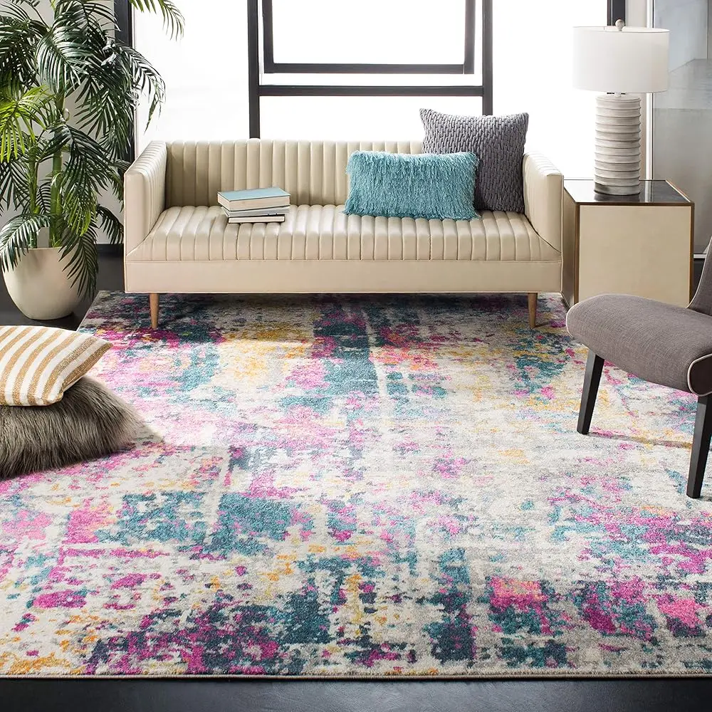 

Collection Accent Rug - 3' X 5', Ivory & Blue, Modern Boho Abstract Design, Non-Shedding & Easy Care, I For High Traffic Areas